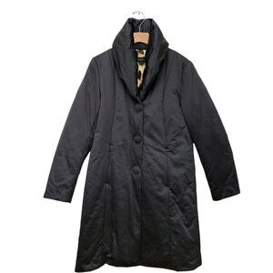 Dana Buchman Softshell Long Jacket Womens Small Black Snap Lined Long Sleeve